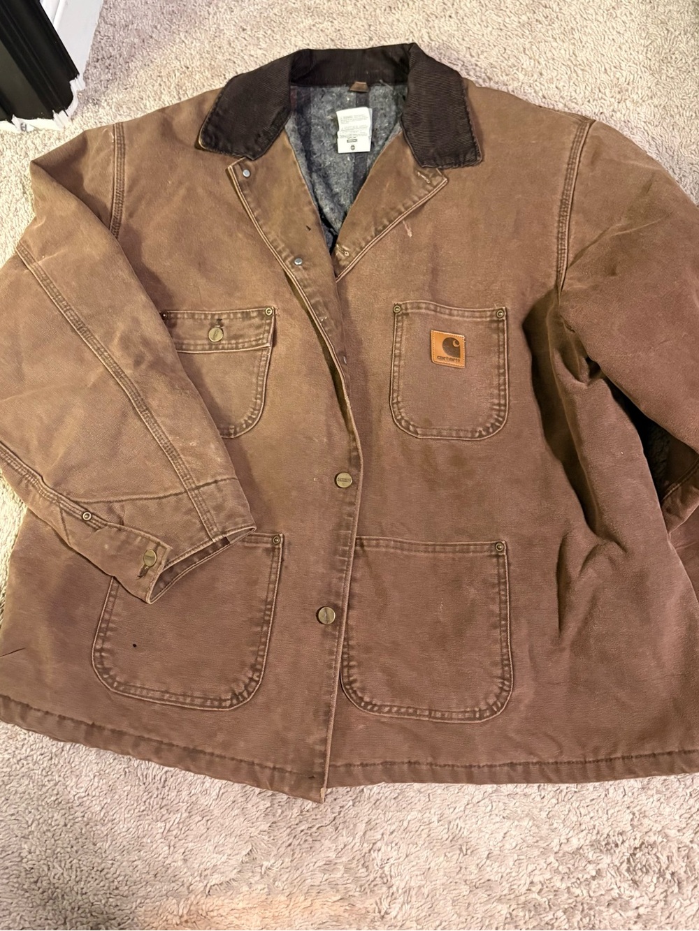 VINTAGE Carhartt Boys' Brown Rugged Work Jacket - Insulated